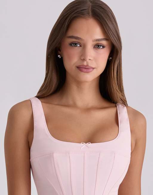 House of CB Jaime prendisole midi in cotone con lacci rosa, 2 di 4
