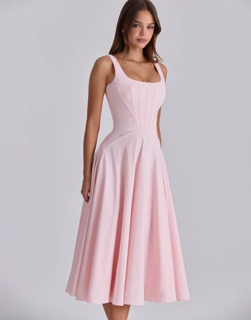 House of CB Jaime prendisole midi in cotone con lacci rosa, 3 di 4