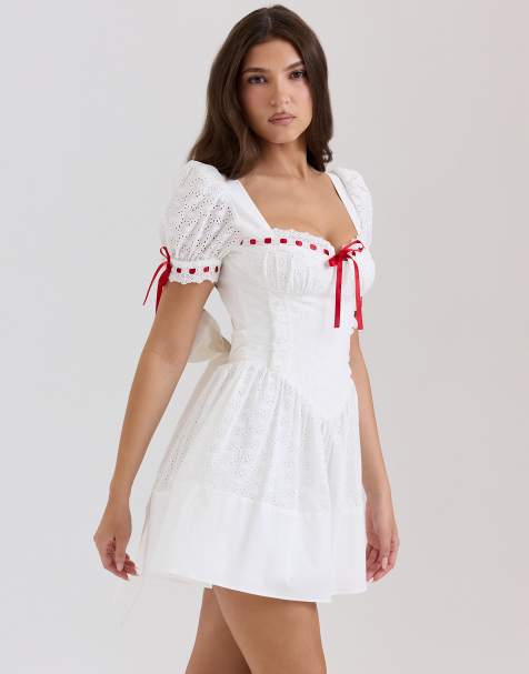 House of CB Jana broderie anglaise puff sleeve mini dress in white - view 1