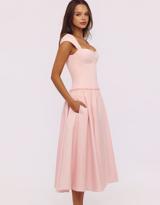 House of CB Kaia robe midi en coton à manches courtes rose, 3 de 4