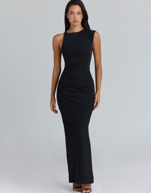 House of CB - Keoni - Robe longue drapée asymétrique - Noir, 4 de 4