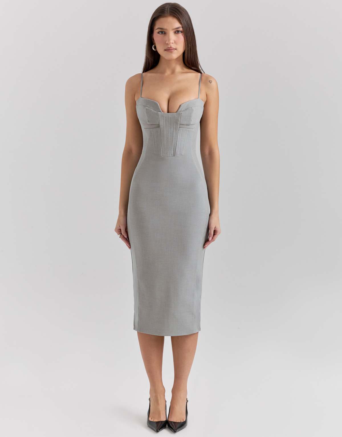 House of CB Kiki mesh panelled bodycon midi dress in light grey