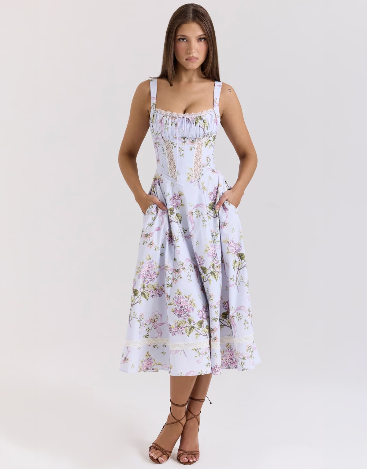House of CB Kim cotton midi sundress in lilac floral