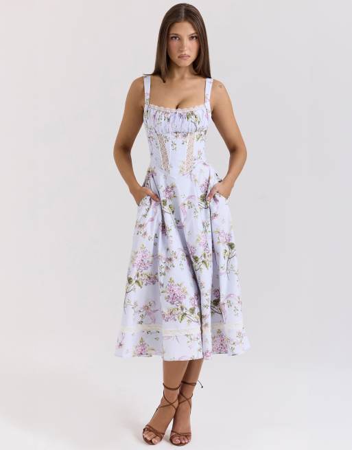 House of CB Kim cotton midi sundress in lilac floral