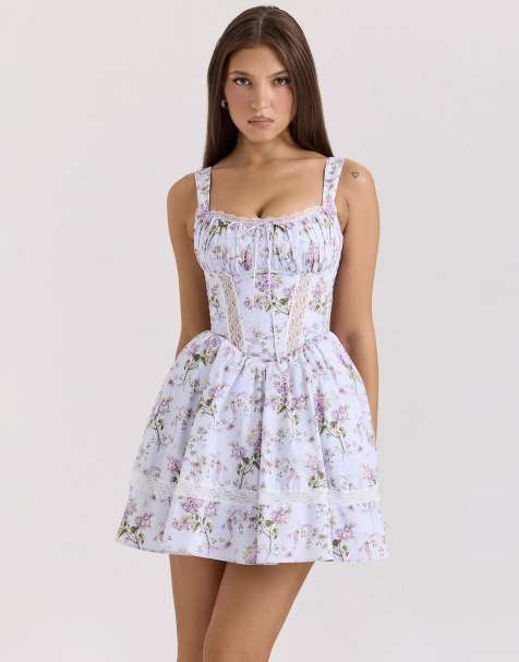House of CB Kimmie print cotton mini dress in lilac ribbon - view 1