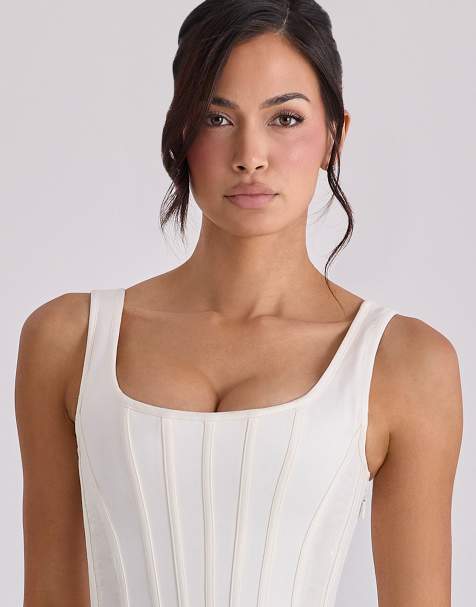 House of CB Kira ivory satin gathered maxi dress in ivory
