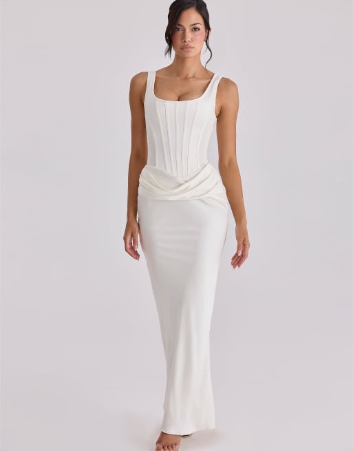 chinese dress ladies House Of CB Solaine Ivory Lace Corset Maxi Dress