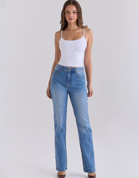 House of CB klassische Slim-Bootcut-Jeans in heller Waschung mit mittlerer Leibhöhe - view 1