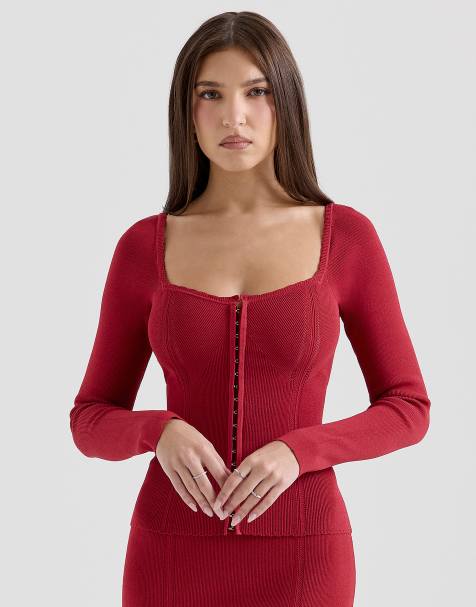 House of CB knitted top & midi skirt co-ord in red - view 1