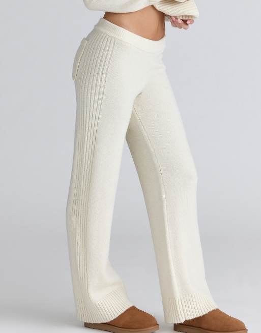 House of CB Lara ivory merino wool ribbed knit trousers in ivory
