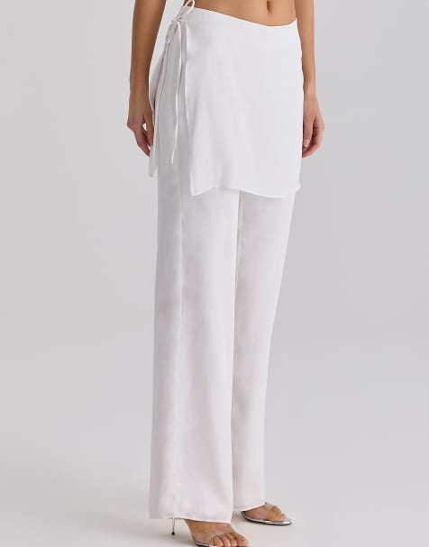 House of CB - Leona - Pantalones blancos con sobrefalda de satén - view 1