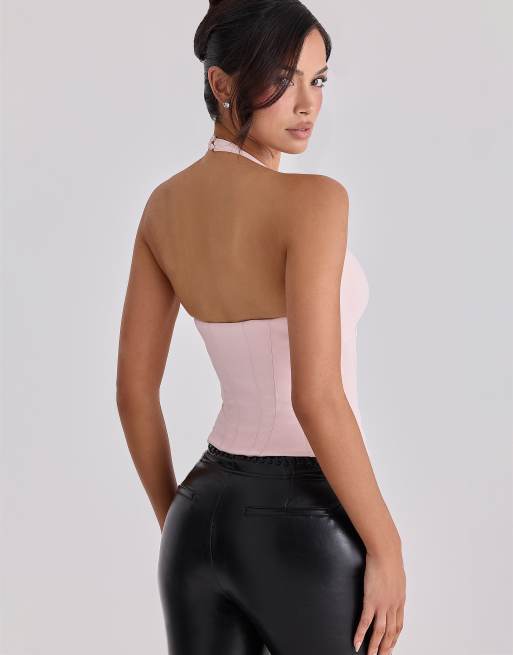 House of CB Lia pink satin halter neck corset top in pink | ASOS