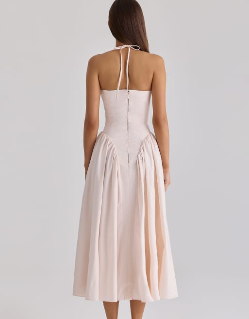House of CB Lilli Midi-Kleid aus Baumwolle mit Schlüsselloch-Ausschnitt in Blush, 3 von 4