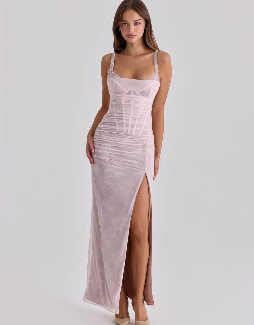 house of cb lace pink dress Clothing : Maxi Dresses : 'Seren' Soft Pink Floral Lace Back Maxi Dress