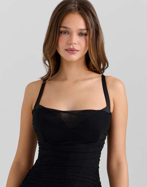 House of CB Lini black mesh maxi dress in black ASOS