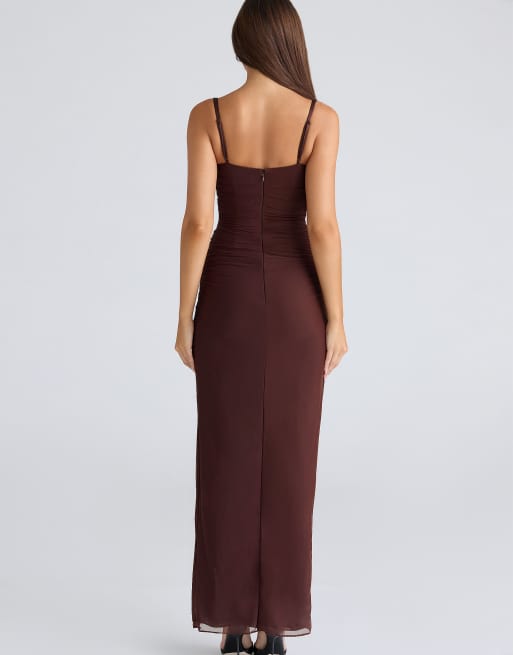 House of CB Lini burgundy stretch mesh maxi dress in burgundy | ASOS