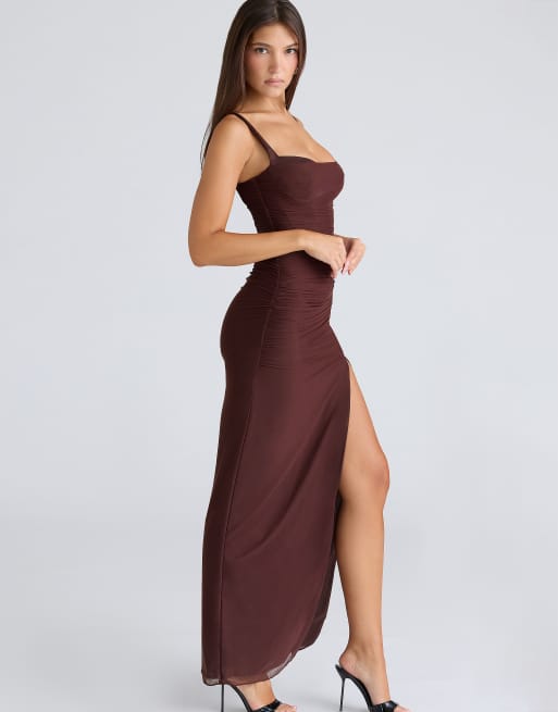 house of cb dress burgundy House of CB Juliana Burgundy Leather Midi Dress – The Style Vault main image 0