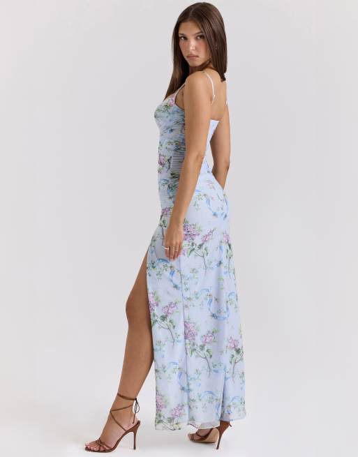 boohoo- petite chiffon jacquard floral cut out maxi dress Cutout Frilly Maxi Dress