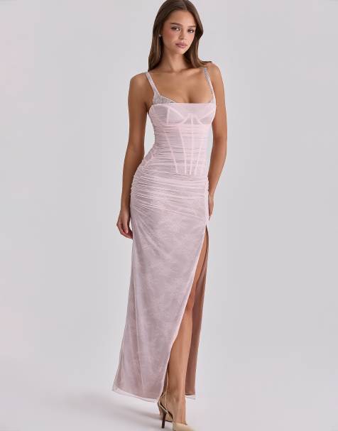House of CB - Lini - Robe longue en tulle et dentelle - Rose pastel - view 1