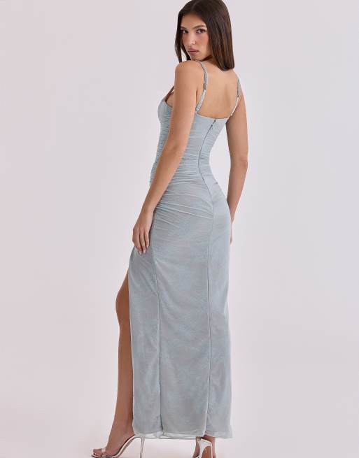 House of CB Lini Spitzen-Mesh-Maxikleid in Babyblau, 2 von 4