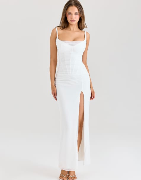House of CB Lini white mesh maxi dress in white