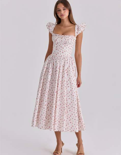 House of CB – Livia – Midi-Sommerkleid aus Baumwolle in Weiß mit Rosenmuster - view 1