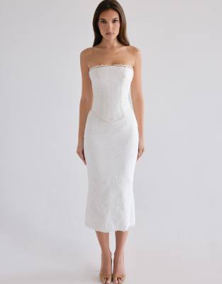 House of CB Livie cotton broderie strapless corset top in white - view 1