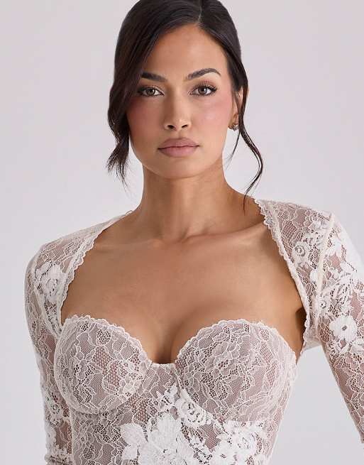House of CB Lucienne besticktes Spitzen-Maxikleid in Elfenbein - IVORY, 2 von 4