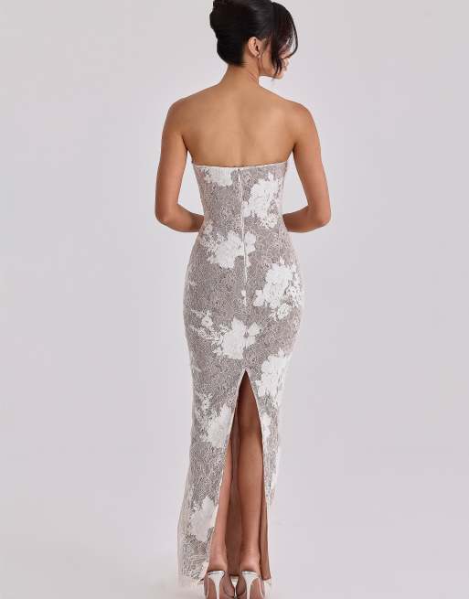 House of CB Lucienne Maxikleid aus bestickter Spitze in Ivory, 3 von 4