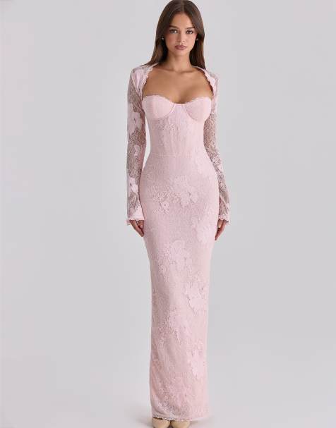 House of CB Lucienne pink lace maxi dress in pink - view 1