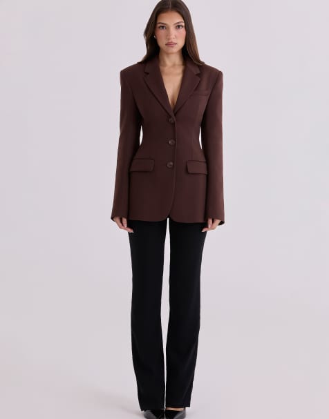 House of CB - Luella - Giacca blazer a clessidra color cioccolato in crêpe color cioccolato - view 1