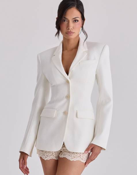 House of CB – Luella – Hourglass-Blazerjacke aus Crepe in Elfenbeinweiß im Vintage-Stil - view 1