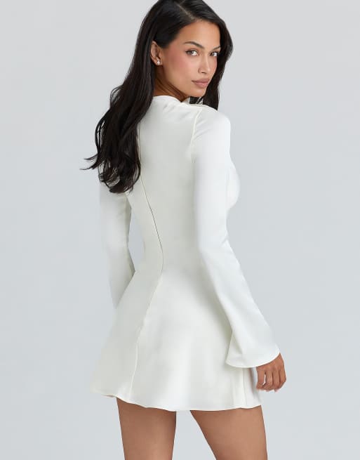 House of CB Lulu ivory satin flute sleeve mini dress in ivory | ASOS