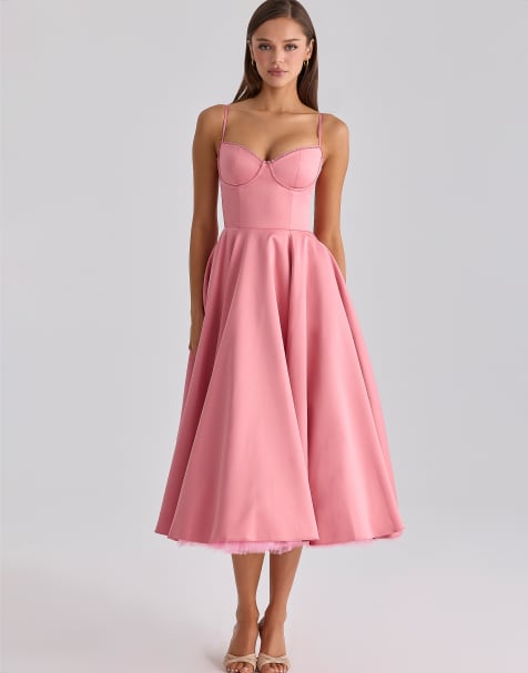 House of CB – Mademoiselle – Midikleid aus Satin und Tüll in Himbeerrosa - view 1