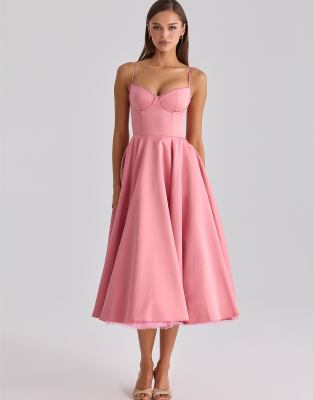 House of CB - Mademoiselle - Robe mi-longue en tulle satiné - Framboise-Rose