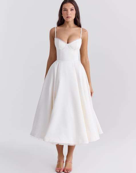House of CB Mademoiselle tulle midi dress in white