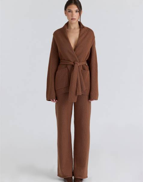 House of CB Madison tan pure wool draped front cardigan in tan