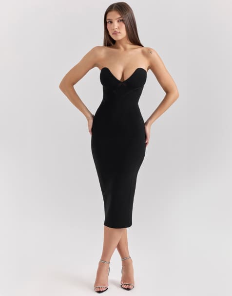 House of CB Magdalena strapless knit midi dress in black - view 1