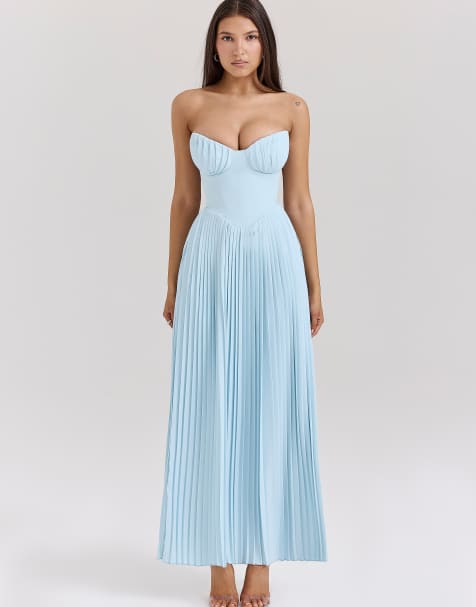 House of CB Marcella pleated maxi dress in ocean blue