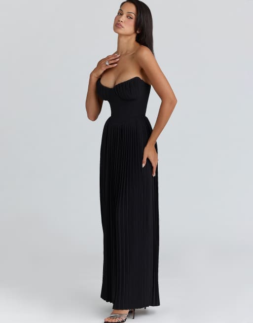 House of CB - Marcella - Robe longue plissée en georgette - Noir, 3 de 4