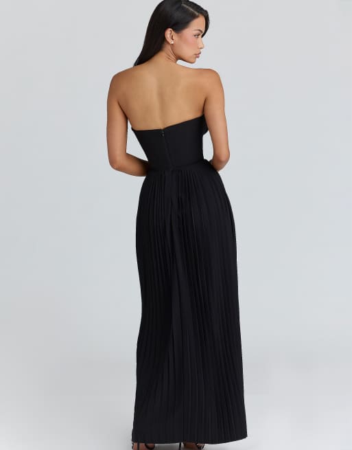 House of CB - Marcella - Robe longue plissée en georgette - Noir, 4 de 4