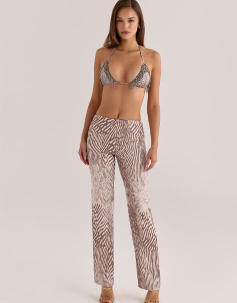 House of CB – Maren – Satinhose mit geradem Schnitt und Animalprint - view 1