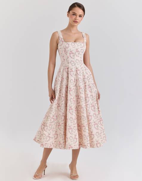 House of CB Mariabella cotton midi sun dress in cream floral print