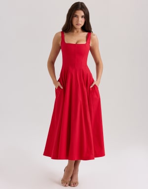 House of CB Mariabella cotton midi sundress in red - RED