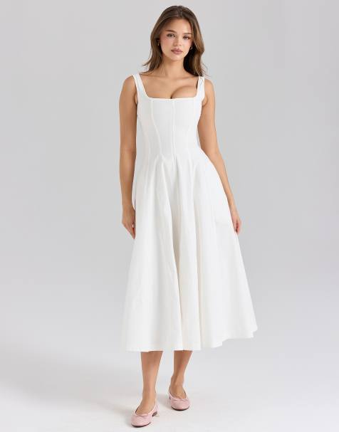 House of CB Mariabella stretch cotton midi sundress in white