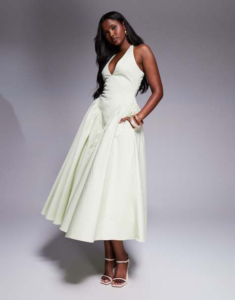 House of CB Marilyn cotton halter midi sundress in pistachio - view 1