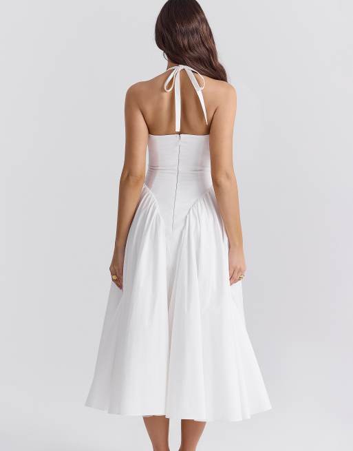 House of CB Marilyn cotton halter midi sundress in white