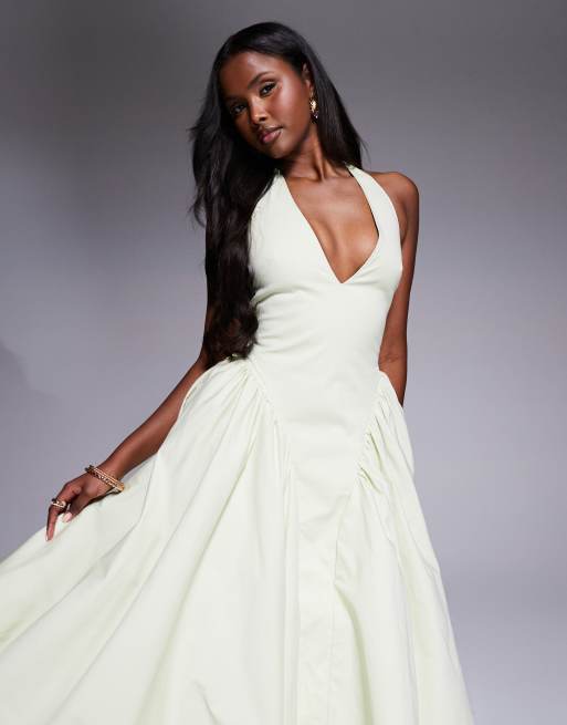 House of CB Marilyn cotton halter midi sundress in pistachio