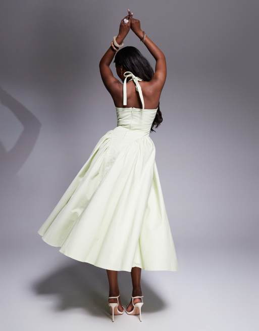 House of CB Marilyn cotton halter midi sundress in pistachio