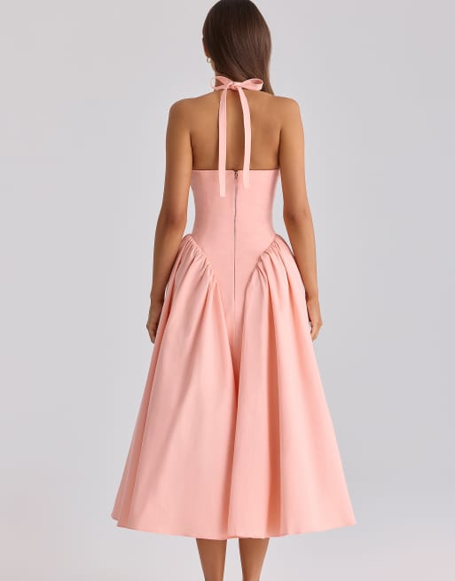 House of CB - Marilyn - Robe d'été mi-longue en coton à dos nu - Pêche, 2 de 4